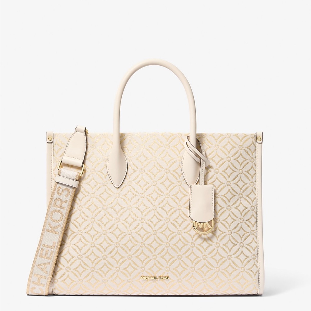 Michael Kors Mirella Medium Metallic Logo Jacquard Tote Bag